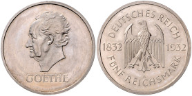 WEIMARER REPUBLIK, 1919-1933, 5 Reichsmark 1932 A. Goethe.
 PP
J.351