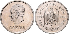 WEIMARER REPUBLIK, 1919-1933, 5 Reichsmark 1932 D. Goethe.
 st
J.351