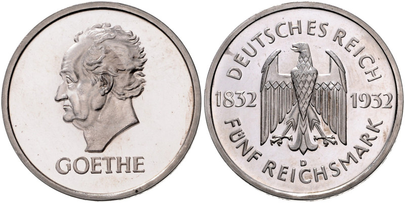 WEIMARER REPUBLIK, 1919-1933, 5 Reichsmark 1932 D. Goethe.
 PP
J.351