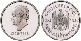 WEIMARER REPUBLIK, 1919-1933, 5 Reichsmark 1932 D. Goethe.
 PP
J.351