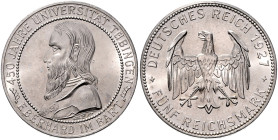 WEIMARER REPUBLIK, 1919-1933, 5 Reichsmark 1927 F. Tübingen.
 st
J.329