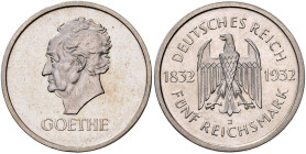 WEIMARER REPUBLIK, 1919-1933, 5 Reichsmark 1932 J. Goethe.
 f.st/st
J.351