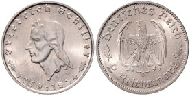 DRITTES REICH, 1933-1945, 2 Reichsmark 1934 F. Schiller.
 st
J.358