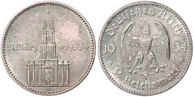 DRITTES REICH, 1933-1945, 2 Reichsmark 1934 A. Garnisonkirche mit Datum. 25mm; 8,02g; 12h.
 f.st
J.355