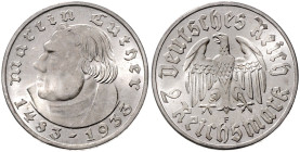 DRITTES REICH, 1933-1945, 2 Reichsmark 1933 F. Luther.
 st
J.352