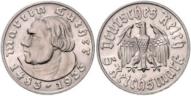 DRITTES REICH, 1933-1945, 5 Reichsmark 1933 D. Luther.
 st
J.353