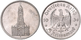 DRITTES REICH, 1933-1945, 5 Reichsmark 1934 G. Garnisonkirche ohne Datum.
 st
J.357