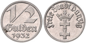 DANZIG, Freie Stadt, 1920-1939, 1/2 Gulden 1932.
 f.st
J.D14; N.704; Y.15
