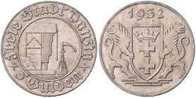 DANZIG, Freie Stadt, 1920-1939, 5 Gulden 1932. Krantor.
 vz
J.D18