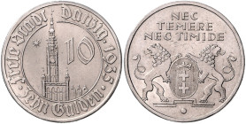 DANZIG, Freie Stadt, 1920-1939, 10 Gulden 1935. Rathaus.
 vz/st
J.D20
