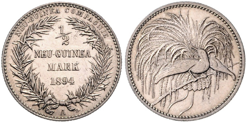 KOLONIEN, Deutsch-Neuguinea, 1/2 Mark 1894 A.
 Erstabschlag, st
J.704