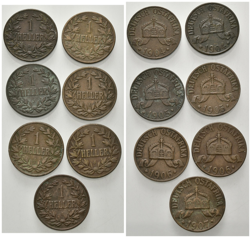 KOLONIEN, Deutsch-Ostafrika, 1 Heller 1904 A+J, 1905 A+J, 1906 A+J, 1907 J. Je 2...