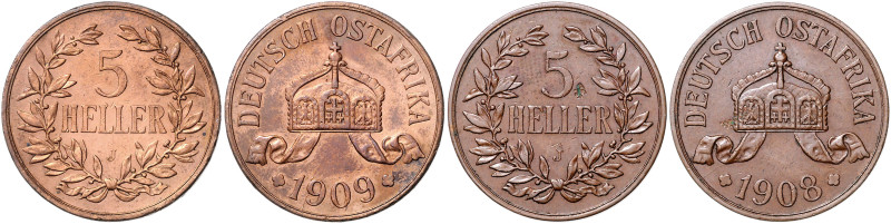 KOLONIEN, Deutsch-Ostafrika, 5 Heller 1908 J, 1909 J. Je 37mm; 20g; 12h.
 2 Stk...