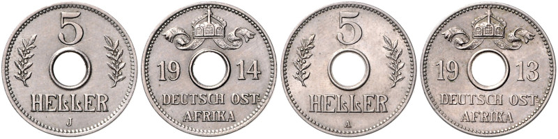 KOLONIEN, Deutsch-Ostafrika, 5 Heller 1913 A, 1914 J. Je 21mm; 3,10g; 12h.
 2 S...