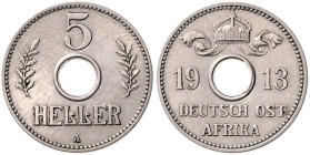 KOLONIEN, Deutsch-Ostafrika, 5 Heller 1913 A.
 vz/st
J.718; N.730; Y.11