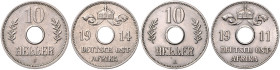KOLONIEN, Deutsch-Ostafrika, 10 Heller 1911 A, 1914 J. Je 26mm; 6,22g; 12h.
 2 Stk., vz
J.719; N.732; Y.12