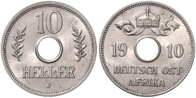 KOLONIEN, Deutsch-Ostafrika, 10 Heller 1910 J. 26 mm; 6,27g; 12h.
 vz-st
J.719; N.732; Y.12