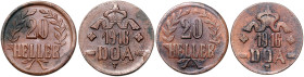 KOLONIEN, Deutsch-Ostafrika, 20 Heller 1916 T. 2x; je 30mm; ca.11,85g; 12h.
 2 Stk., prägeschw., vz-st
J.727a