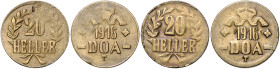 KOLONIEN, Deutsch-Ostafrika, 20 Heller 1916 T. 2x; je 29mm, ca.11,6g; 12h.
 2 Stk., ss-ss+
J.727b