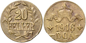 KOLONIEN, Deutsch-Ostafrika, 20 Heller 1916 T. 29mm; 11,65g; 12h.
 Rdf., vz
J.724a; N.741; Y.10