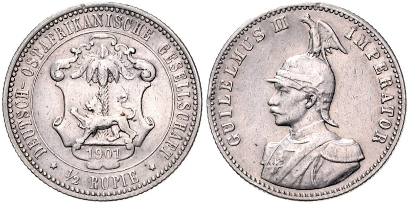 KOLONIEN, Deutsch-Ostafrika, 1/2 Rupie 1901. 25mm; 5,80g; 12h.
 kl.Rdf, schöne ...