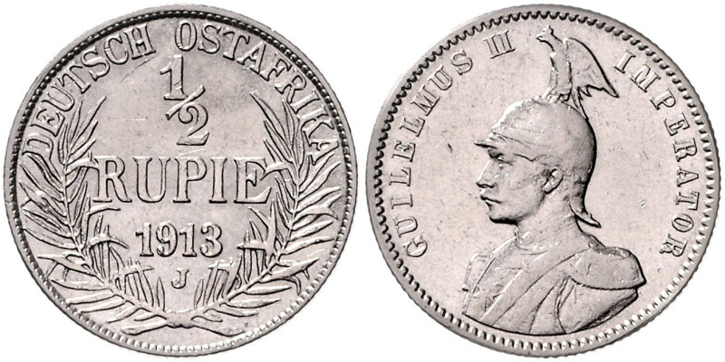 KOLONIEN, Deutsch-Ostafrika, 1/2 Rupie 1913 J.
 ss/vz
J.721