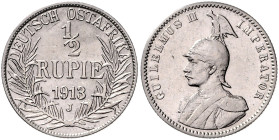 KOLONIEN, Deutsch-Ostafrika, 1/2 Rupie 1913 J.
 ss/vz
J.721