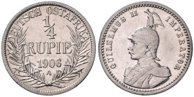 KOLONIEN, Deutsch-Ostafrika, 1/4 Rupie 1906 A.
 ss/vz
J.720; N.734; Y.13