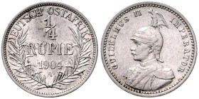 KOLONIEN, Deutsch-Ostafrika, 1/4 Rupie 1904 A. 19mm; 2,85g; 12h.
 ss-vz
J.720; N.734; Y.13