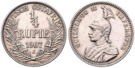 KOLONIEN, Deutsch-Ostafrika, 1/4 Rupie 1907 J. 19mm, 2,90g, 12h.
 vz+
J.720; N.735; Y.13