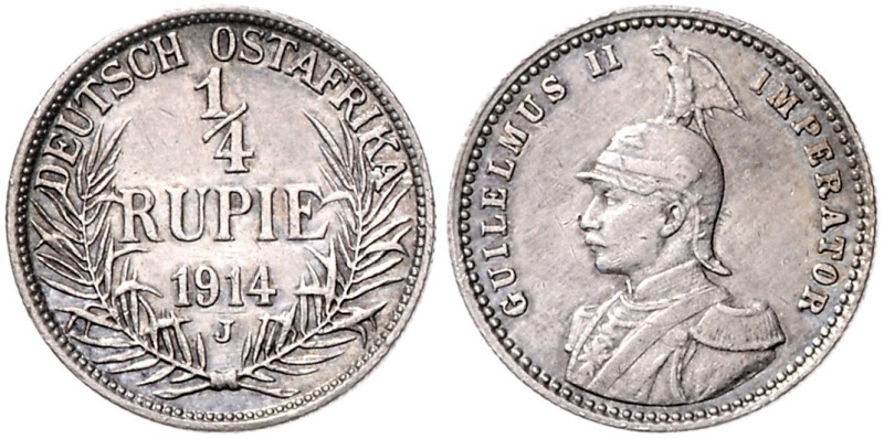 KOLONIEN, Deutsch-Ostafrika, 1/4 Rupie 1914 J. 19mm; 2,92g; 12h. Ex Künker A123,...