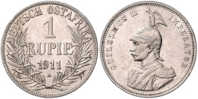 KOLONIEN, Deutsch-Ostafrika, 1 Rupie 1911 A. 31mm; 11,63g; 12h.
 kl.Kr., vz
J.722