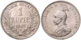 KOLONIEN, Deutsch-Ostafrika, 1 Rupie 1905 A. 31mm; 11,61g; 12h.
 kl.Kr., ss-vz
J.722