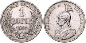 KOLONIEN, Deutsch-Ostafrika, 1 Rupie 1906 J. 31mm; 11,60g; 12h.
 ss-vz
J.722