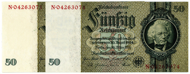 DEUTSCHES REICH BIS 1945, Ausgaben der Deutschen Reichsbank, 1924-1945, 2x 50 Re...