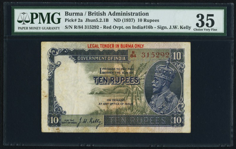 Burma Government Of India 10 Rupees ND (1937) Pick 2a Jhunjhunwalla-Razack 5.2.1...