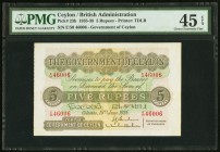 Ceylon Government of Ceylon 5 Rupees 18.6.1936 Pick 23b PMG Choice Extremely Fine 45 EPQ. A bright and original example of this reduced size note that...