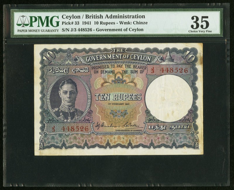 Ceylon Government of Ceylon 10 Rupees 1.2.1941 Pick 33a PMG Choice Very Fine 35....