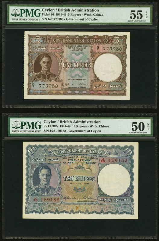 Ceylon Government of Ceylon 5 Rupees 20.12.1941 Pick 36 PMG About Uncirculated 5...