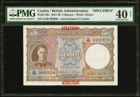 Ceylon Government of Ceylon 5 Rupees 12.7.1944 Pick 36s Specimen PMG Extremely Fine 40 Net. Unpriced in Pick, this rare and attractive wartime George ...