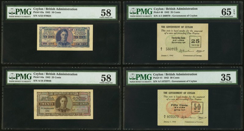 A Selection of Eight Lower Denomination Notes from Ceylon. PMG Choice Very Fine ...