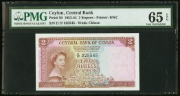 Ceylon Central Bank of Ceylon 2 Rupees 16.10.1954 Pick 50 PMG Gem Uncirculated 65 EPQ. Bearing the portrait of the reigning monarch less than a year a...
