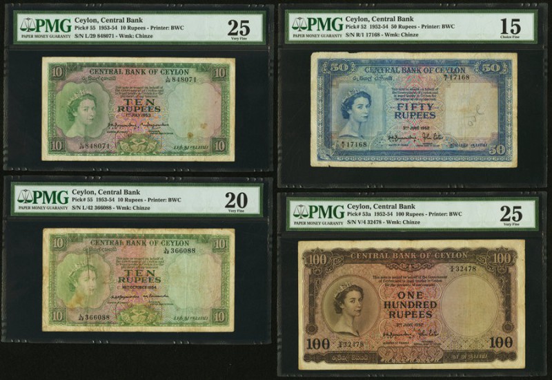 Ceylon Central Bank of Ceylon 50; 100 Rupees 3.6.1952 Pick 52; 53a PMG Choice Fi...