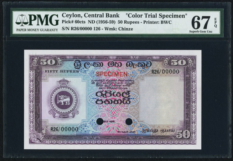 Ceylon Central Bank of Ceylon 50 Rupees ND (1956-59) Pick 60cts Color Trial Spec...