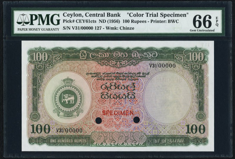 Ceylon Central Bank of Ceylon 100 Rupees ND (1956) Pick 61cts Color Trial Specim...