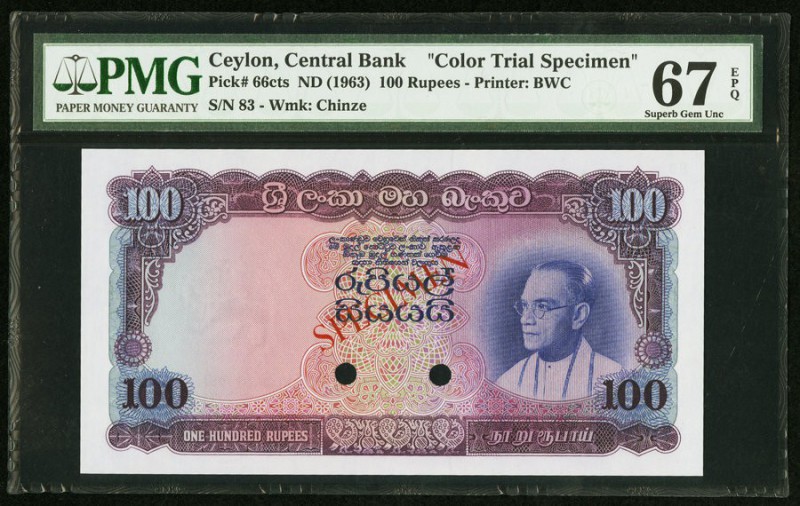 Ceylon Central Bank of Ceylon 100 Rupees ND (1963) Pick 66cts Color Trial Specim...