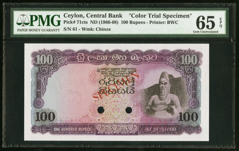 Ceylon Central Bank of Ceylon 100 Rupees ND (1966-68) Pick 71cts Color Trial Spe...