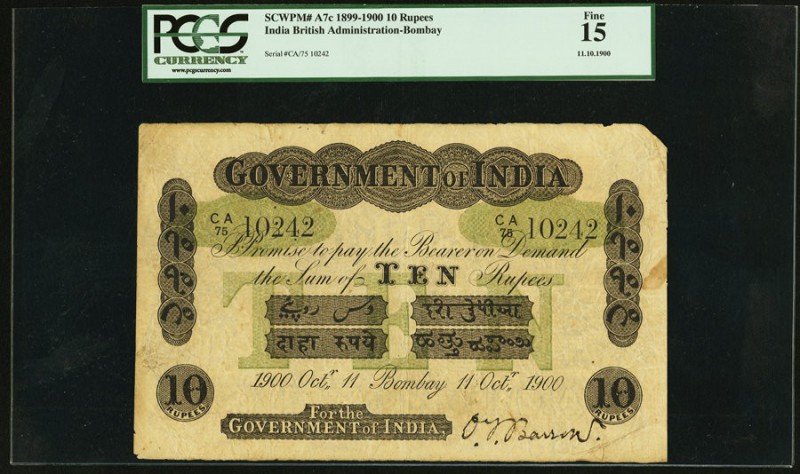 India Government of India 10 Rupees Bombay 11.10.1900 Pick A7c Jhunjhunwalla-Raz...