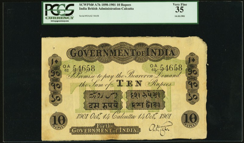 India Government of India 10 Rupees Calcutta 14.10.1901 Pick A7h Jhunjhunwalla-R...