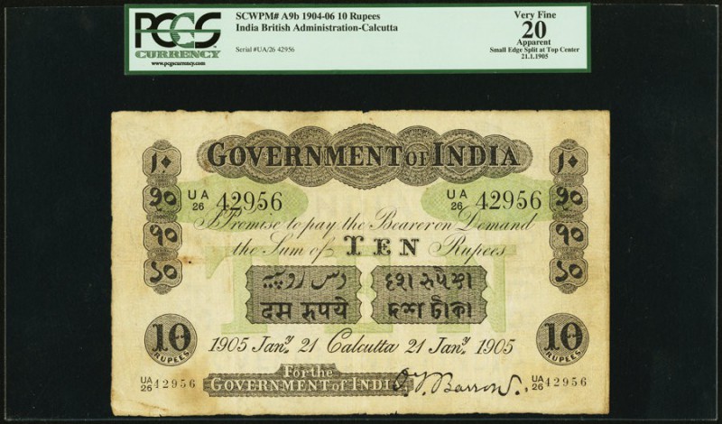 India Government of India 10 Rupees Calcutta 21.1.1905 Pick A9b Jhunjhunwalla-Ra...